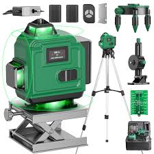 Nivel Láser Verde 4x360° con Trípode y Batería Recargable